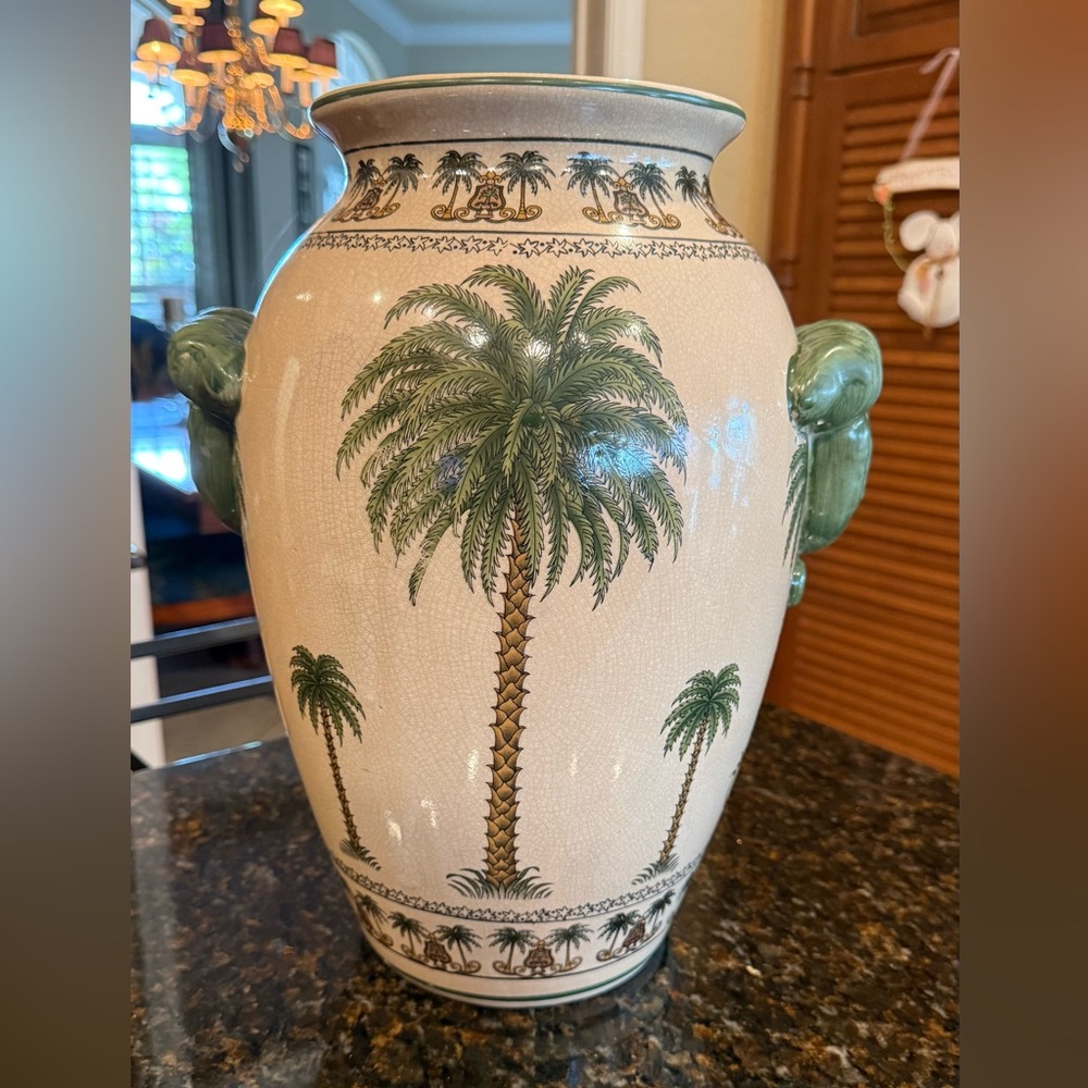 Vintage Palm Beach Chic Ceramic Palm Tree Vase - Large